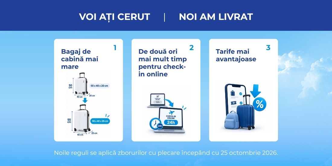 Mai mult timp pentru check-in, mai mult spațiu pentu bagaj