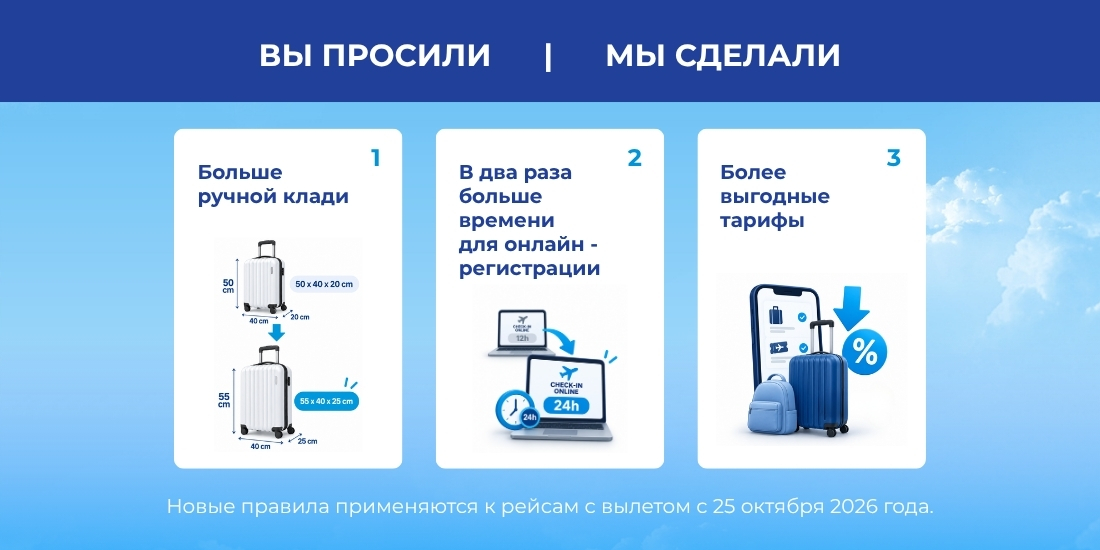 Больше времени на регистрацию, больше места для багажа