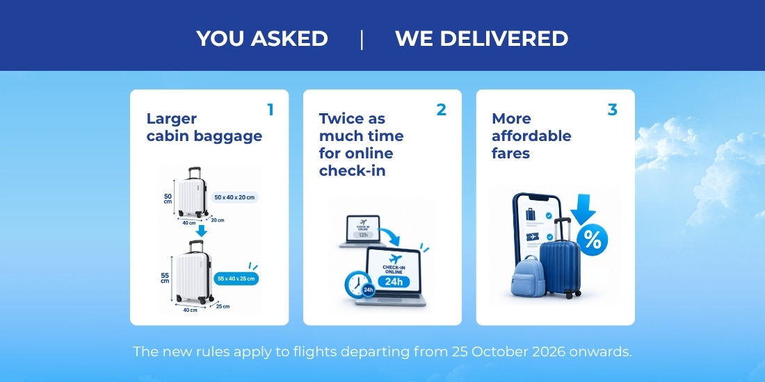 More time for check-in, more space for your baggage